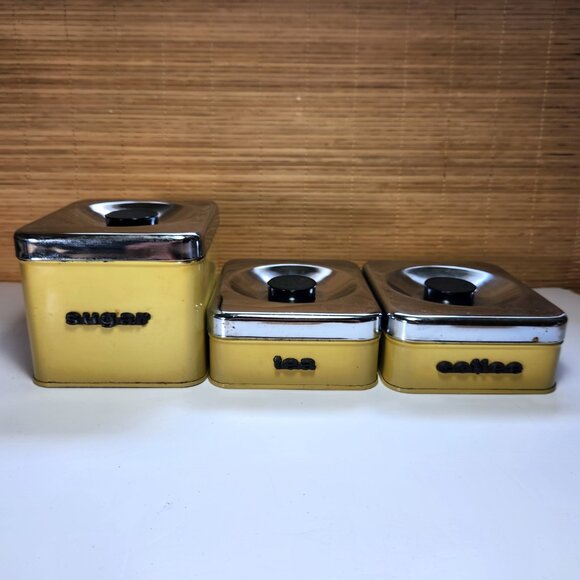 Vintage Canister Set The Queen Line Yellow Metal Rustic Farmhouse by A.R Lite - Picture 7 of 11